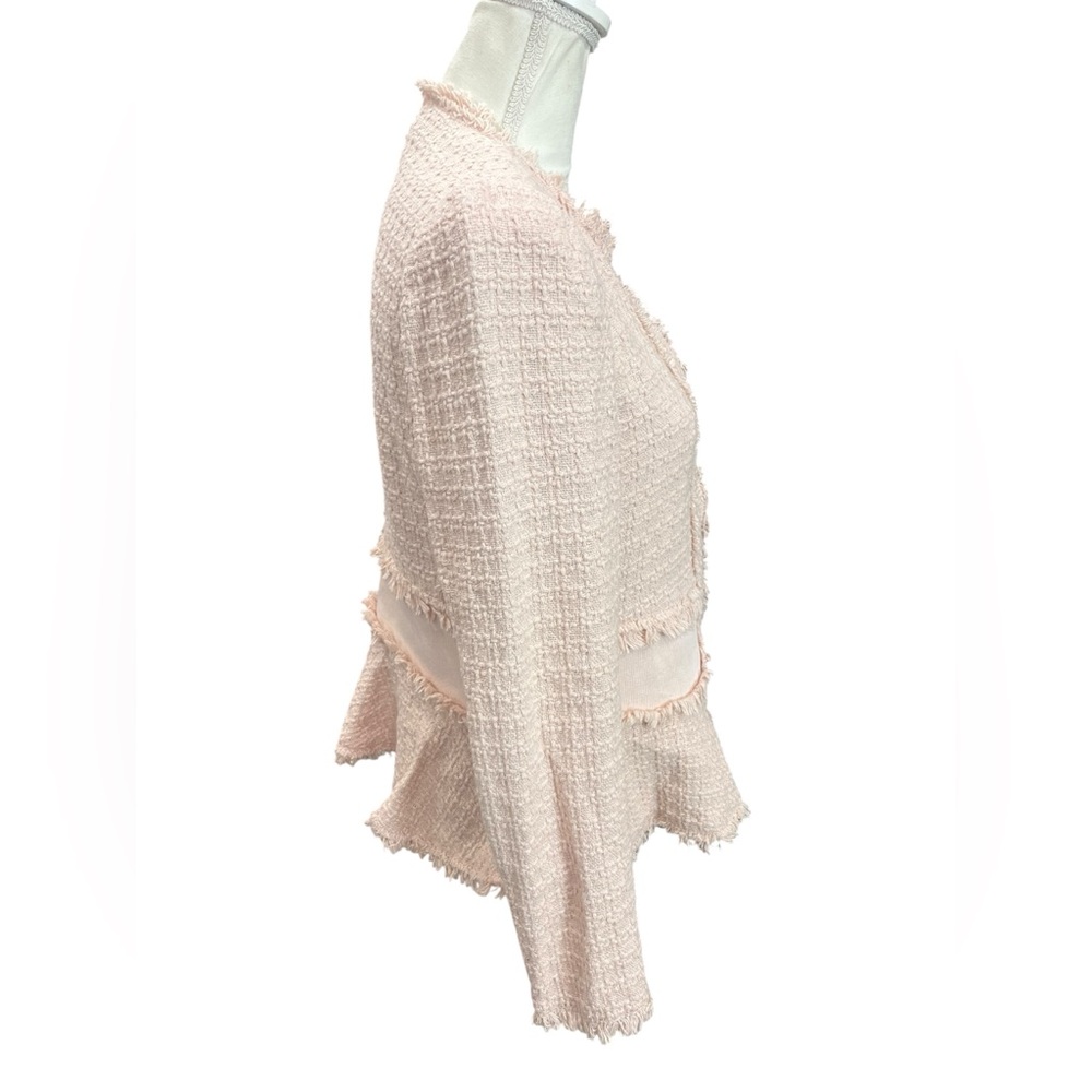 Rebecca Taylor Pink Bouclé Tweed Peplum Blazer Fringe Jacket Women’s 10 - Picture 5 of 13
